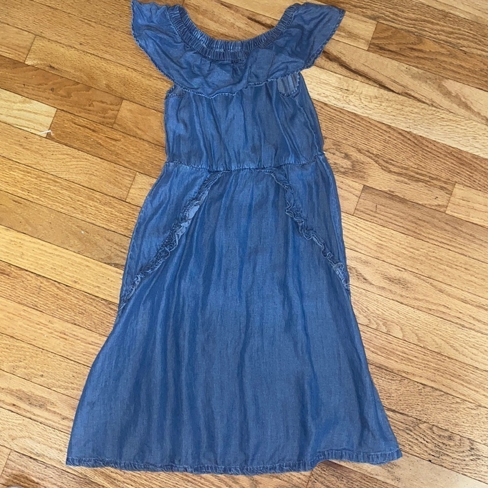 Girls Off Shoulder Chambray Ruffle Dress Summer Casual Sundress Party